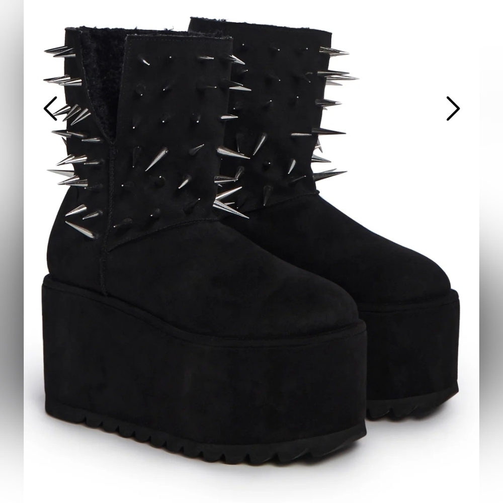 NWOB 🖤 Dolls Kill Thorny Tales Spiked Suede Platform Boots 🖤 Women's 9 - Picture 3 of 8